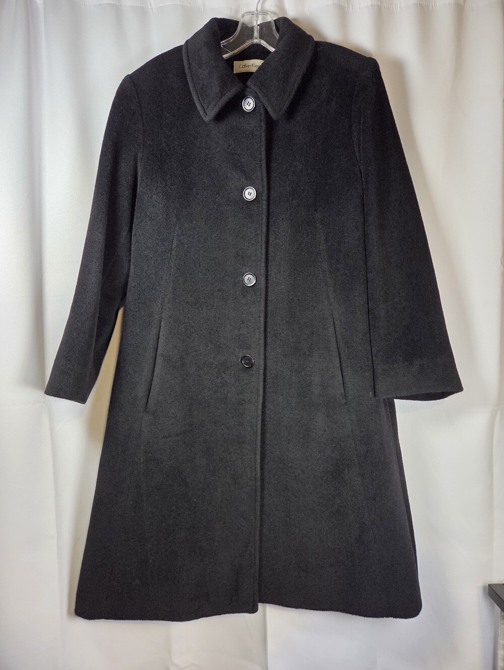 Calvin Klein Women's Overcoat Size 14 Black Soft 100% Angora Wool Winter Coat
